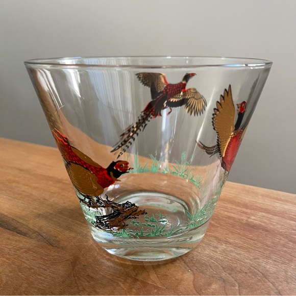 Vintage MCM Hazel Atlas Federal Glass Pheasant Ice Bucket Bird Gold Bar Cocktail - Picture 2 of 9